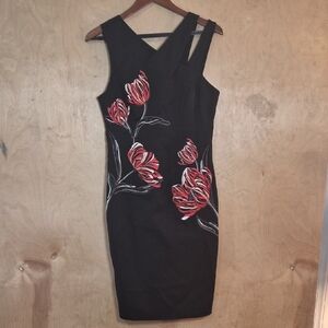 Black Floral Embroidered Sheath Dress